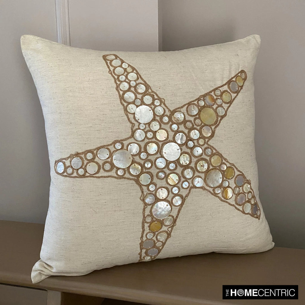 Couch Cushion Case Beige 16"x16", Bed Decor Cotton - Starfish Coated Pearl