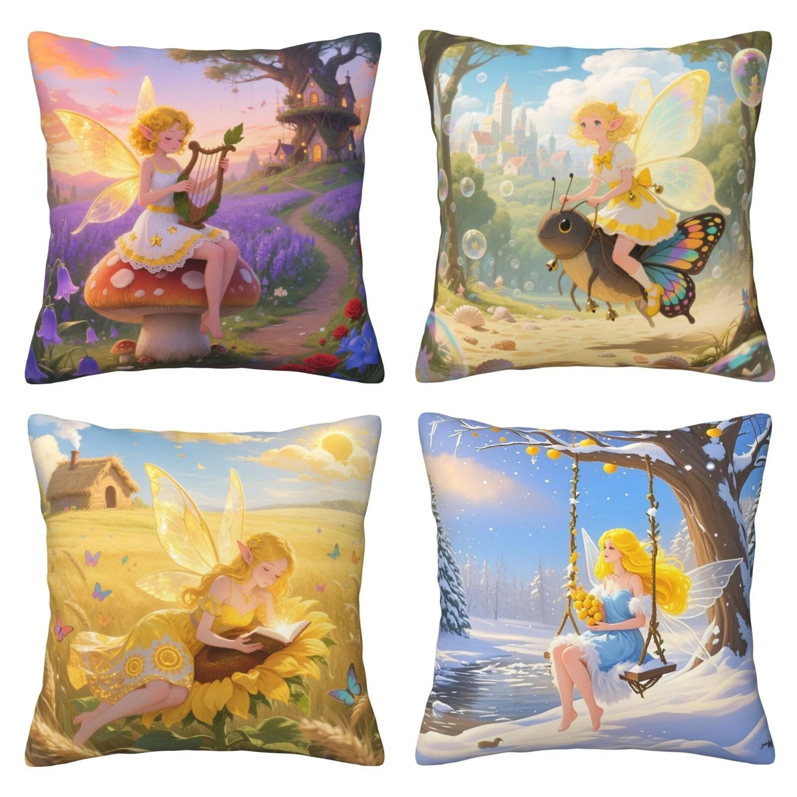 Set of 4 Sofa Throw Pillow Cover Couch Bed Cushion Cover Gift Dreamlike Decor