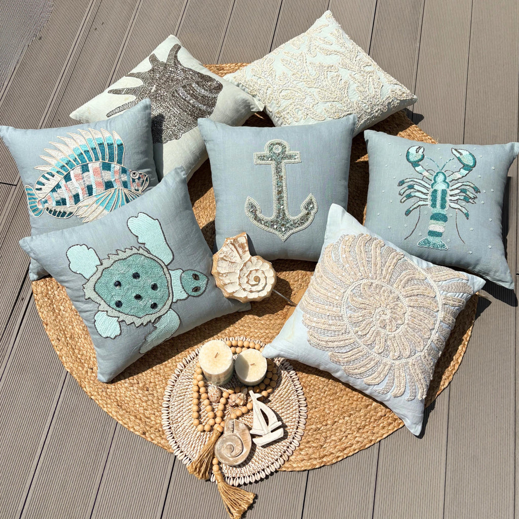 Decorative Sofa Pillow Case Blue 16"x16", Bed Decor Linen Fabric - Lost Anchor