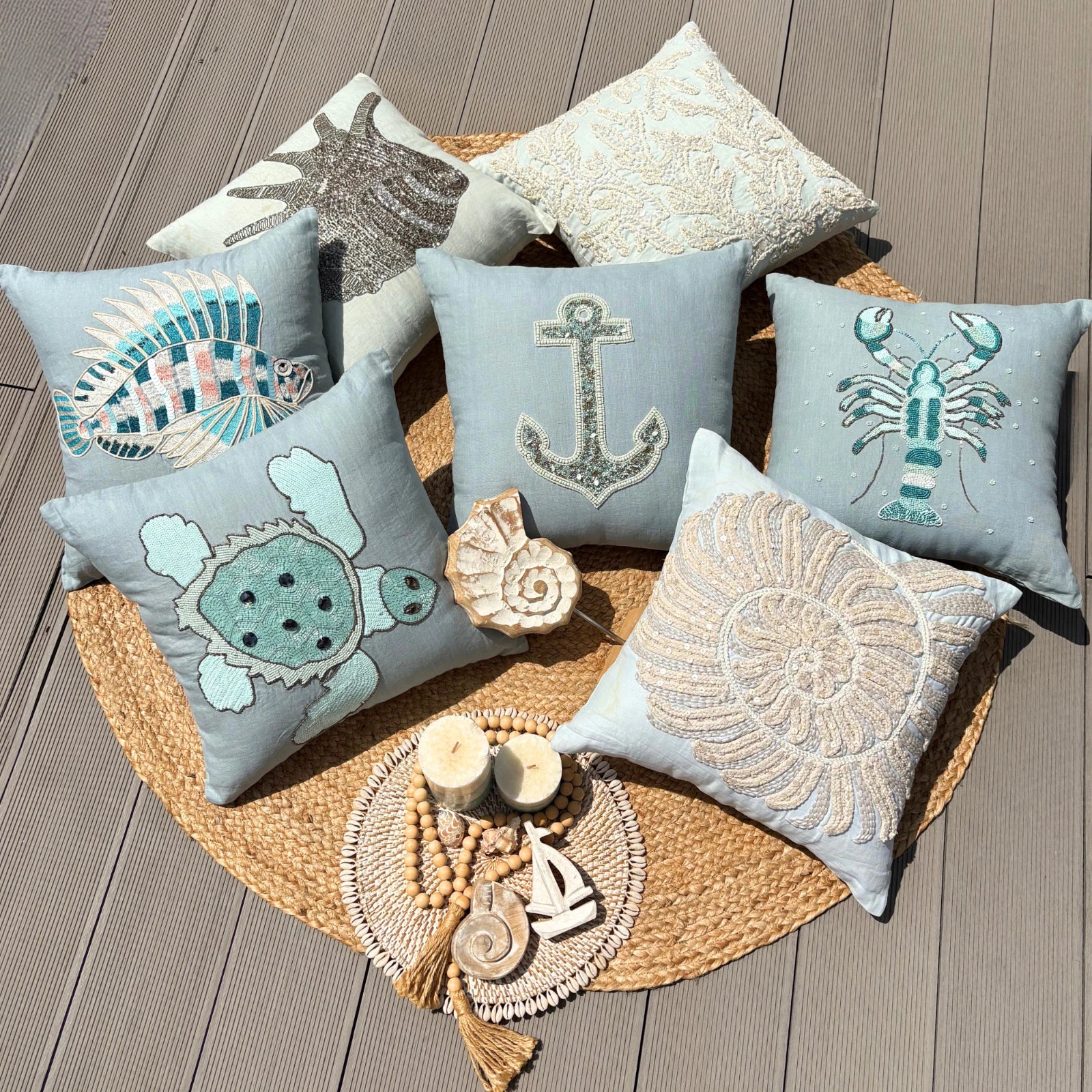 Decorative Sofa Pillow Case Blue 16"x16", Bed Decor Linen Fabric - Lost Anchor