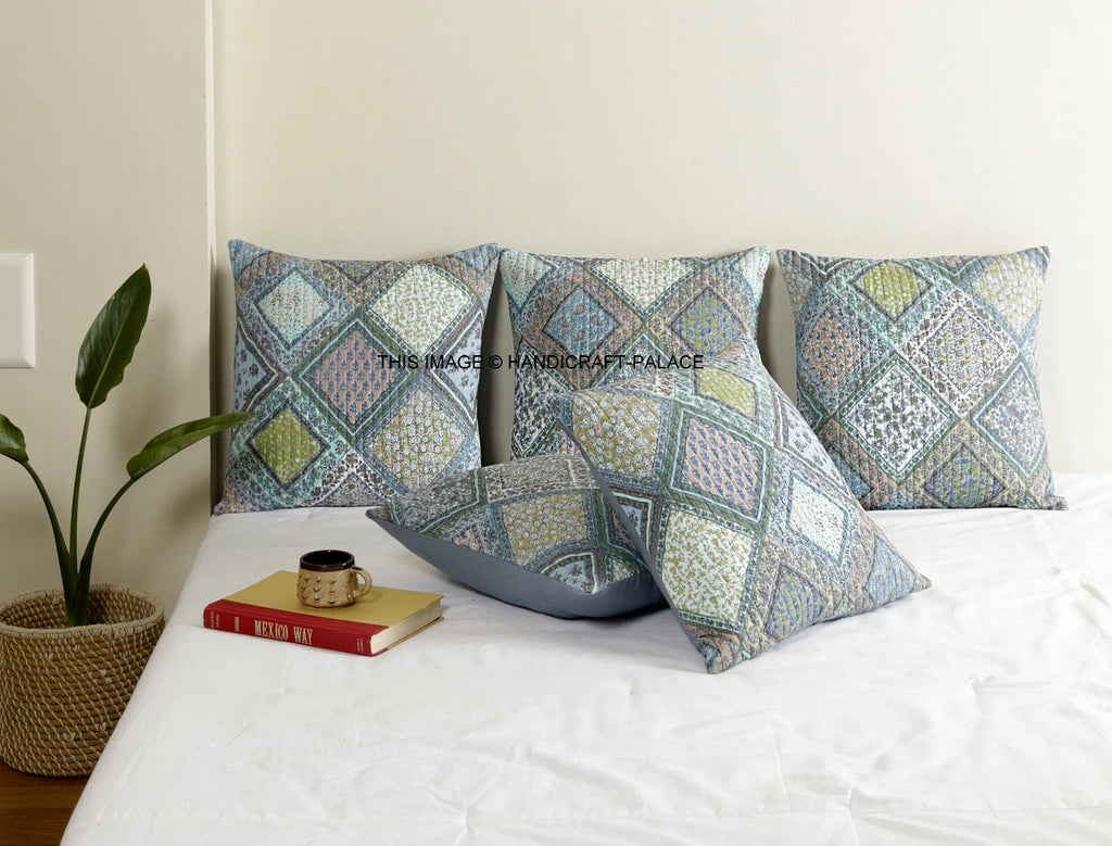 Indian Handmade Kantha Cotton Cushion Cover Bed Pillow Cases Sofa Throw-16"