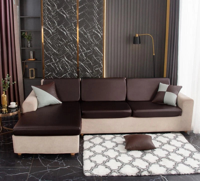 PU Leather Sofa Seat Cushion Covers Waterproof 1/2/3/4 Seater Stretch Slipcover