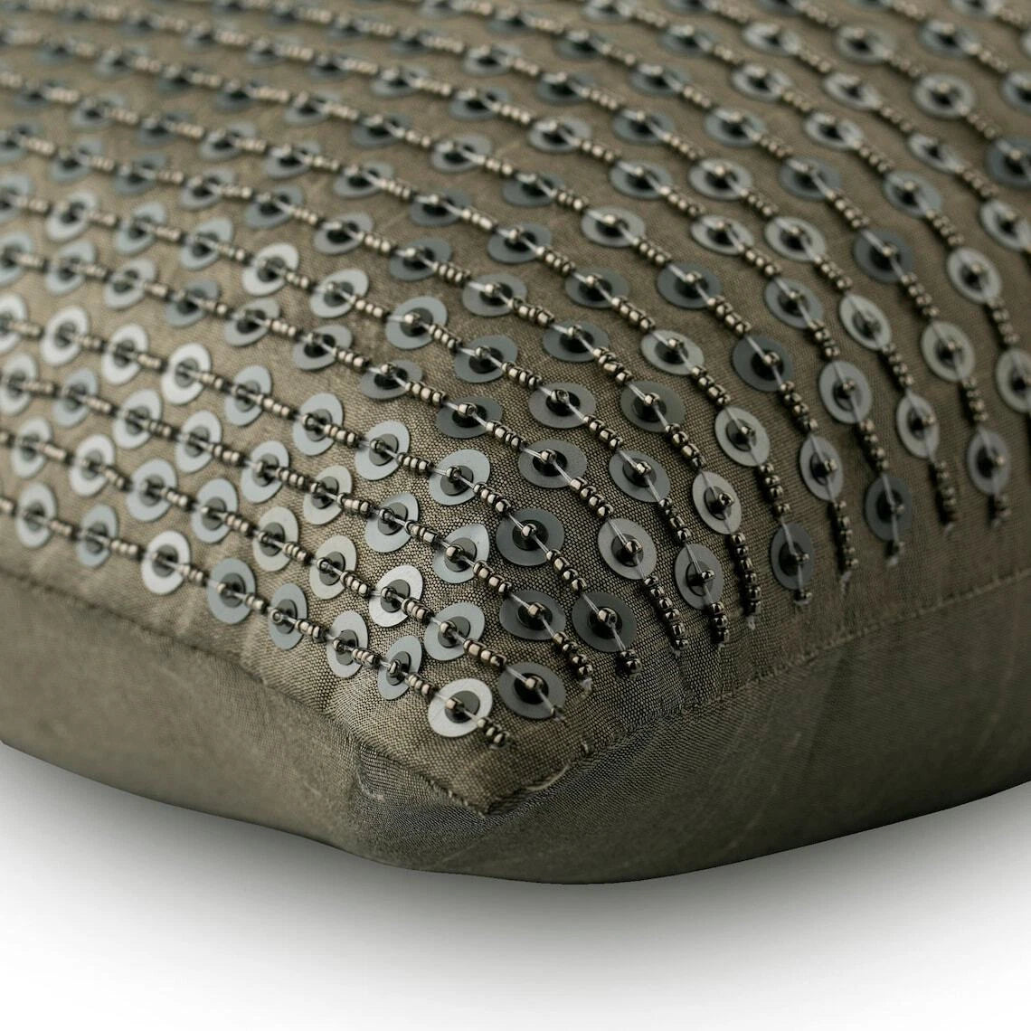 Square Sofa Pillow Cover Silver 16"x16", Bed Decor Silk Fabric - Silver Duex