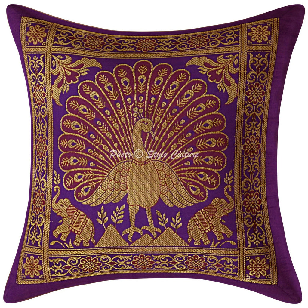 Indian Peacock Brocade Cushion Cover Handmade Sofa Pillow Case Cover Throw 12"