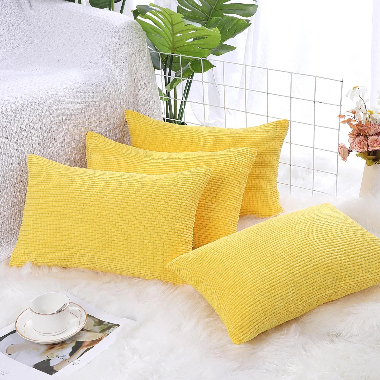 Set of 4 Corduroy Waist Throw Pillow Case Cushion Covers Home Sofa Bed