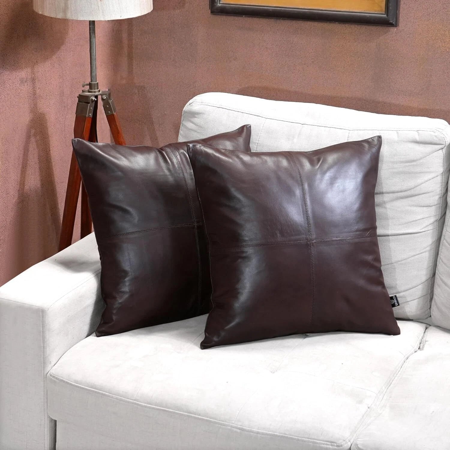 Dark Brown Color Lambskin 100% Genuine leathe Pillow Cover For Sofa Cushion Bed