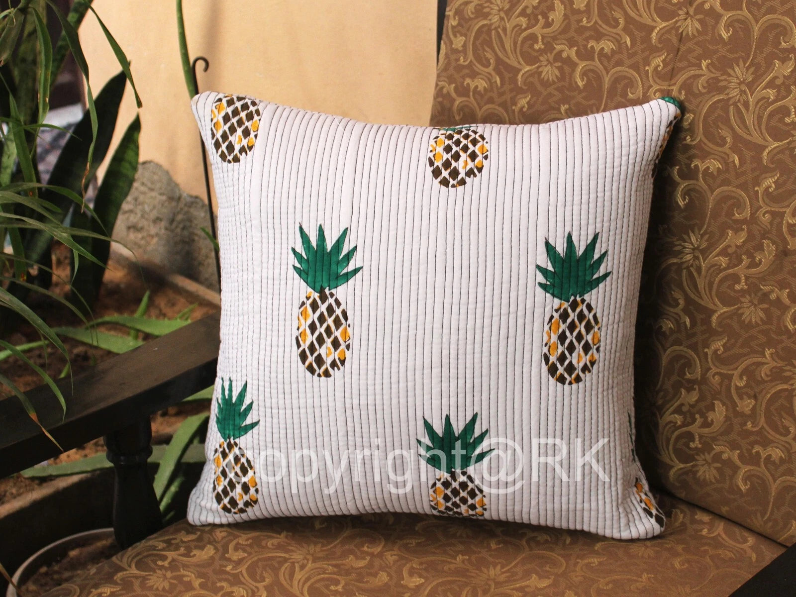 Quilted Pillow 2PC Set Pineapple Printed Pillow Cover Case Couch Cushion Cover