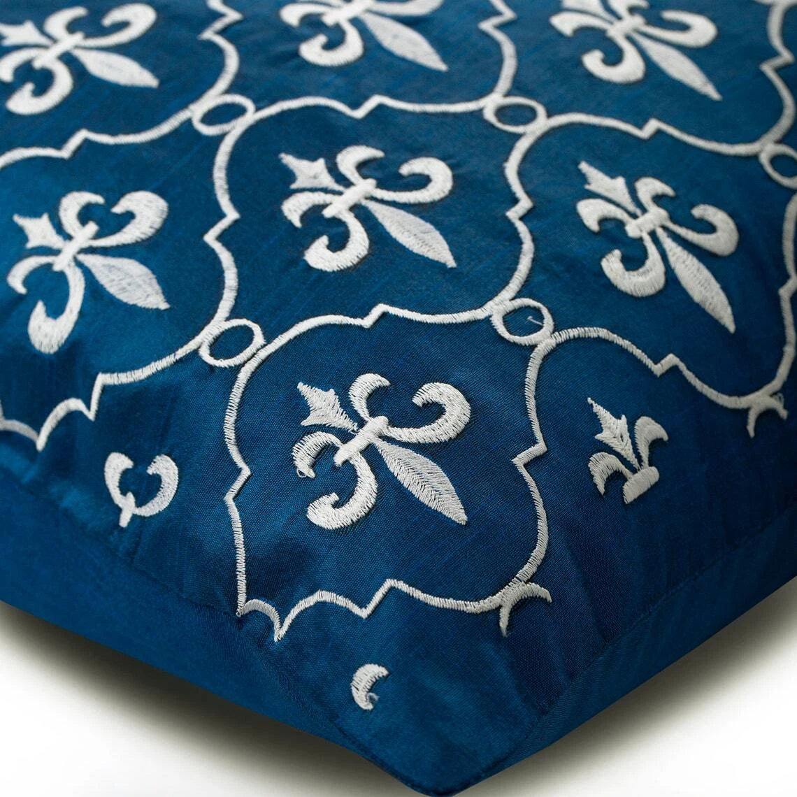 Sofa Pillow Case Blue 16"x16", Bed Decor Silk French Toile - French Vanilla