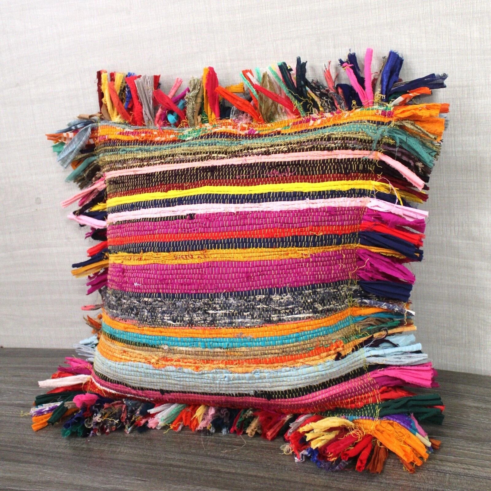 Indian Cotton Chindi Rug Pillow Cover Sofa Decorative Pillow Throw Boho Cushions