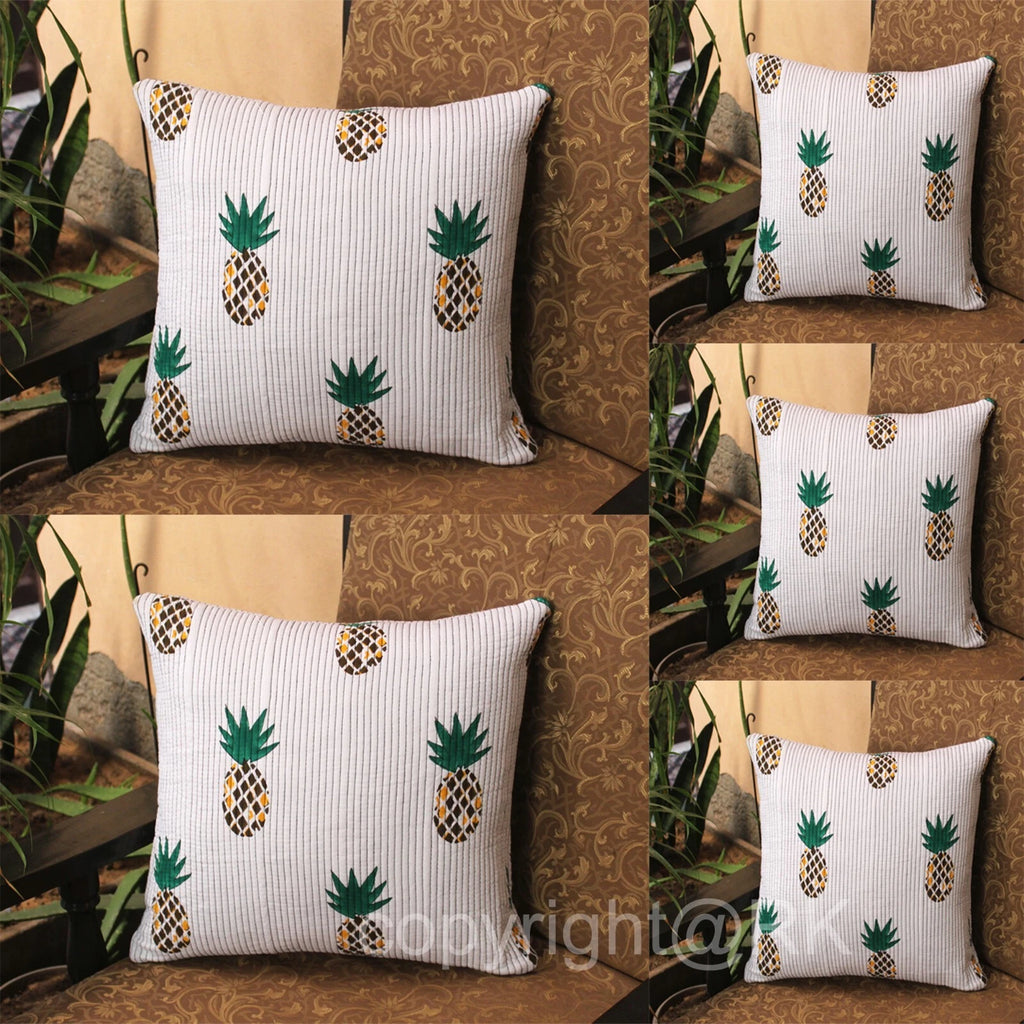 Quilted Pillow 2PC Set Pineapple Printed Pillow Cover Case Couch Cushion Cover