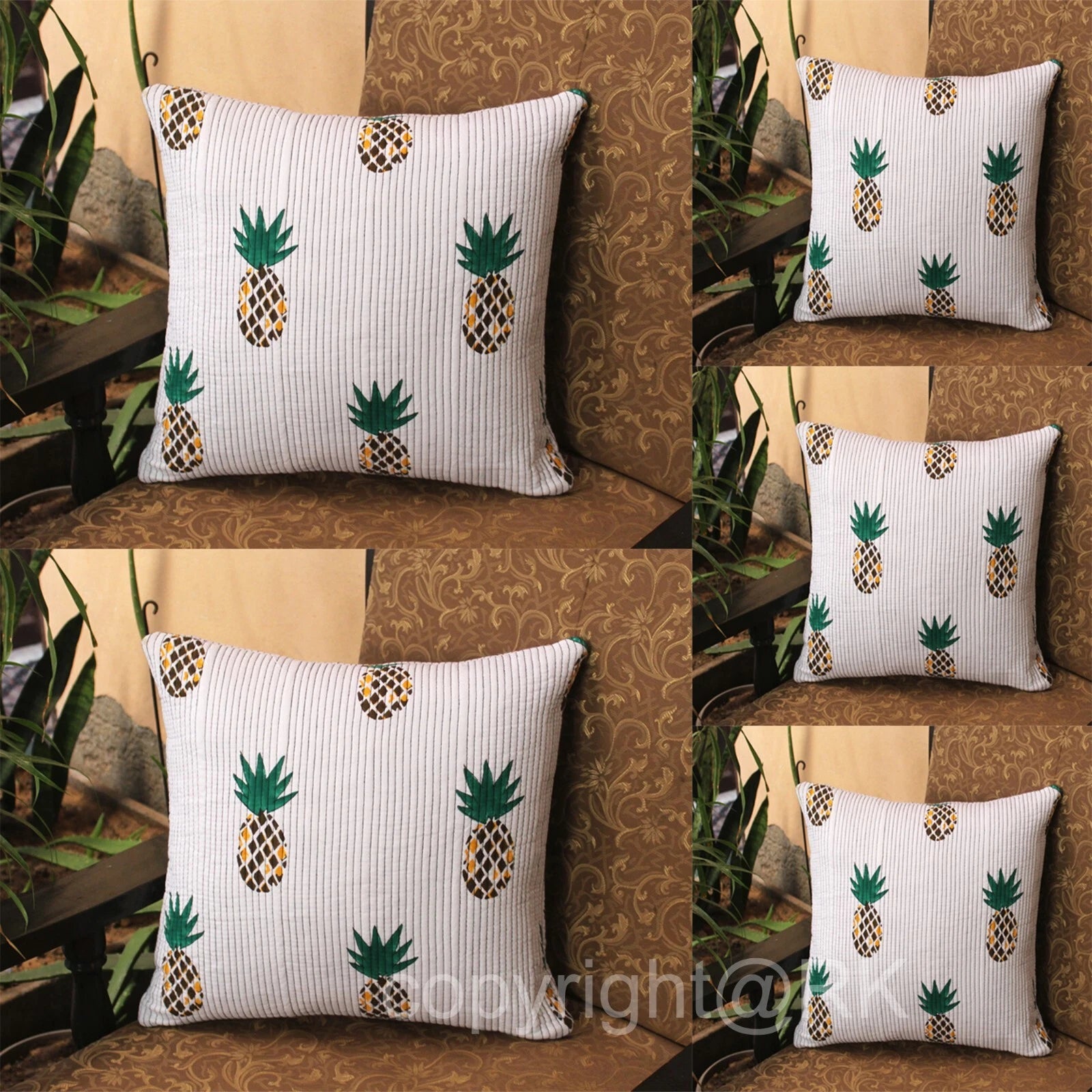 Quilted Pillow 2PC Set Pineapple Printed Pillow Cover Case Couch Cushion Cover