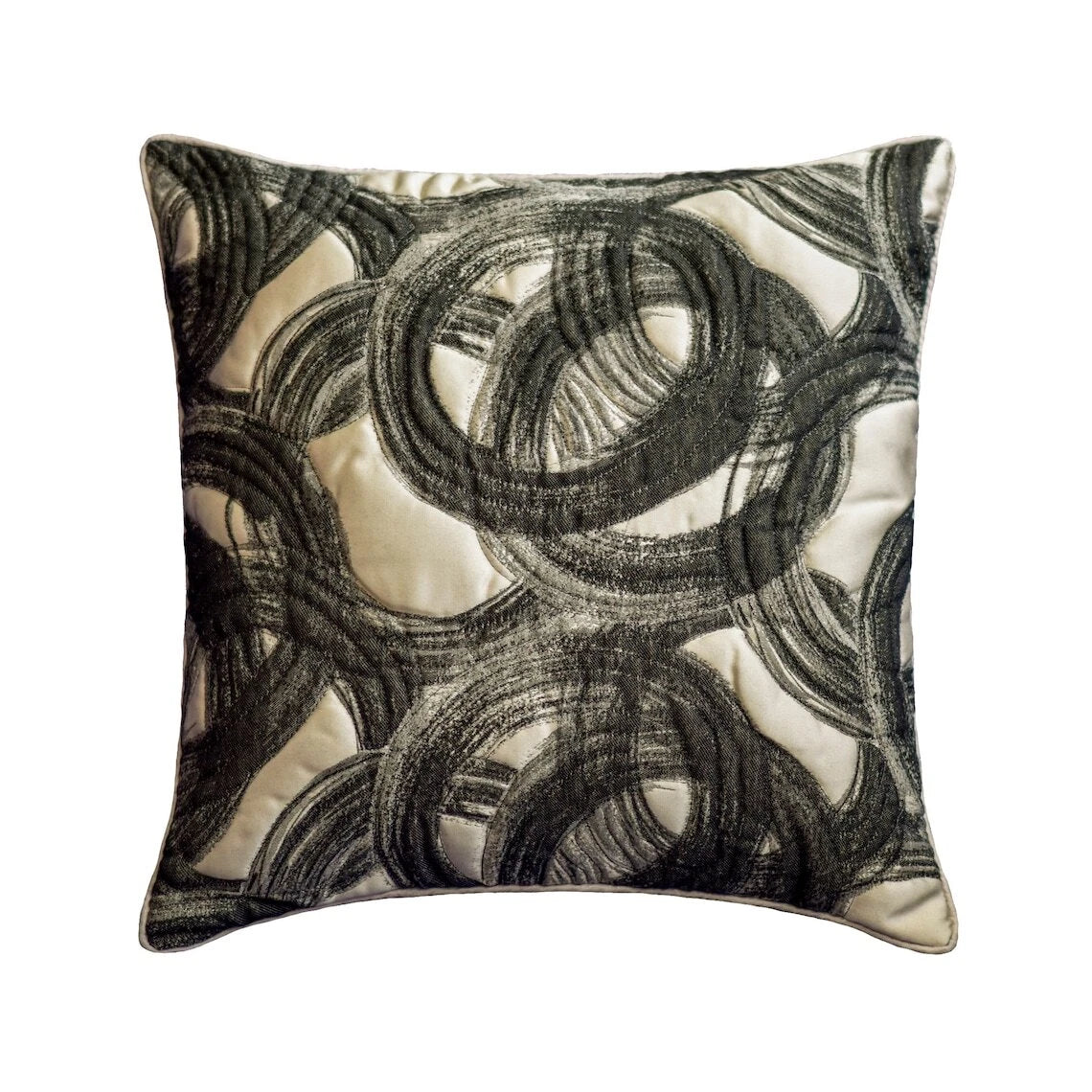 Decorative Couch Cushion Case Black 16"x16", Bed Decor Silk Fabric - Circling