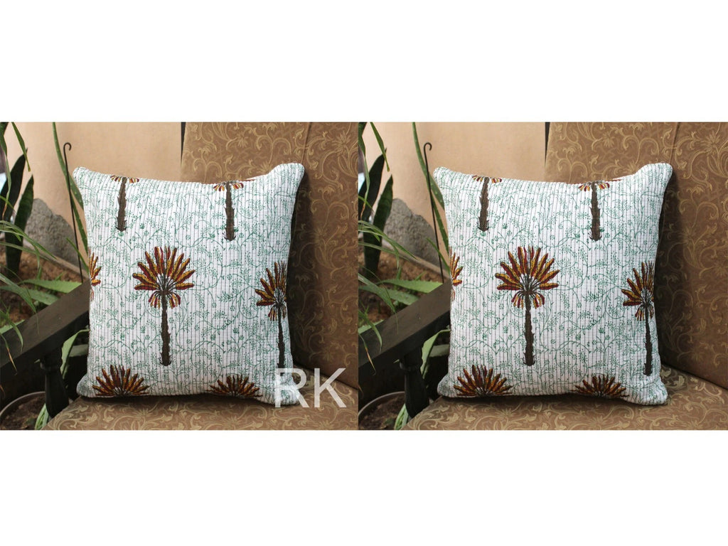 Square 2 PC Set Quilted Pillow Cover Case Couch Tree Printed Sofa Cushion Cover