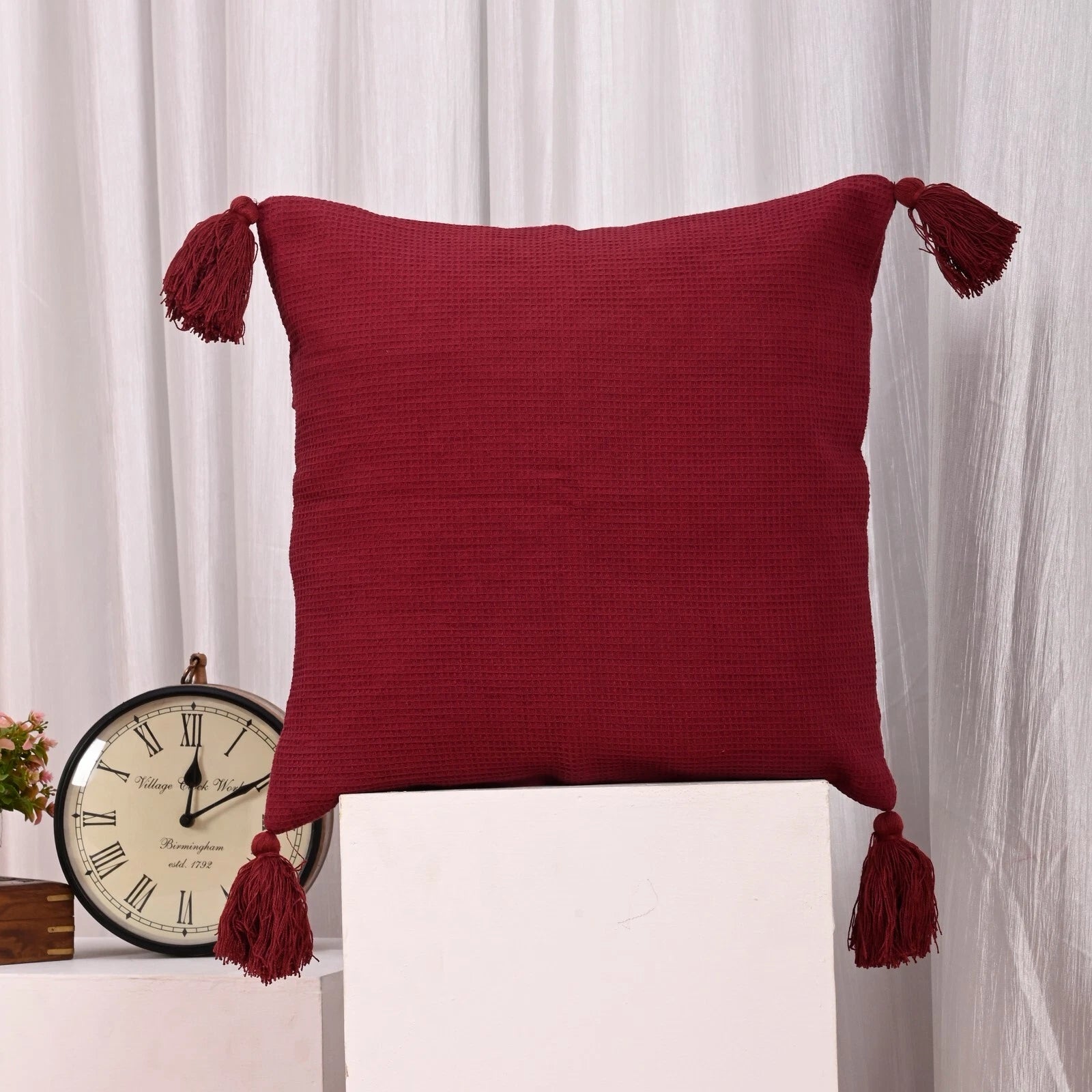 Solid Cushion Cover Cotton Pillowcase Home Sofa Bed Decor Pillows with Tassels