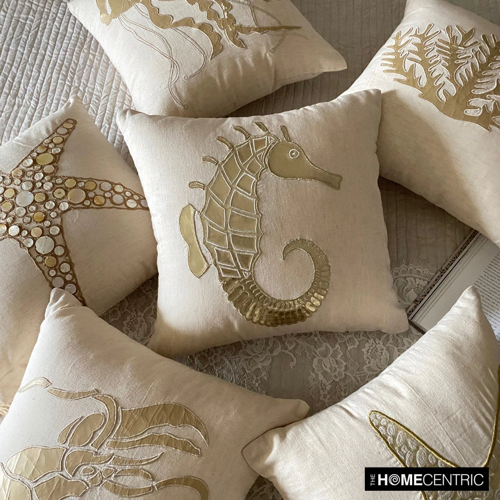 Couch Cushion Case Beige 16"x16", Bed Decor Cotton - Starfish Coated Pearl
