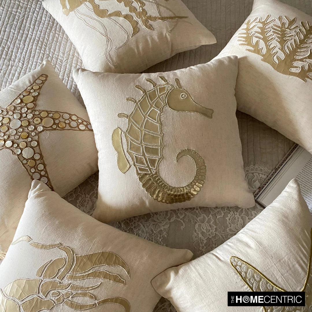 Couch Cushion Case Beige 16"x16", Bed Decor Cotton - Starfish Coated Pearl