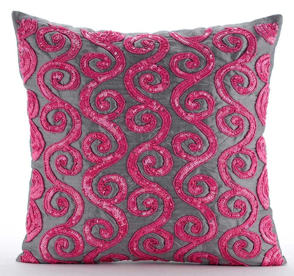 Sofa Pillow Case Pink 16"x16", Bed Decor Silk Abstract - Pink Sugar Scroll