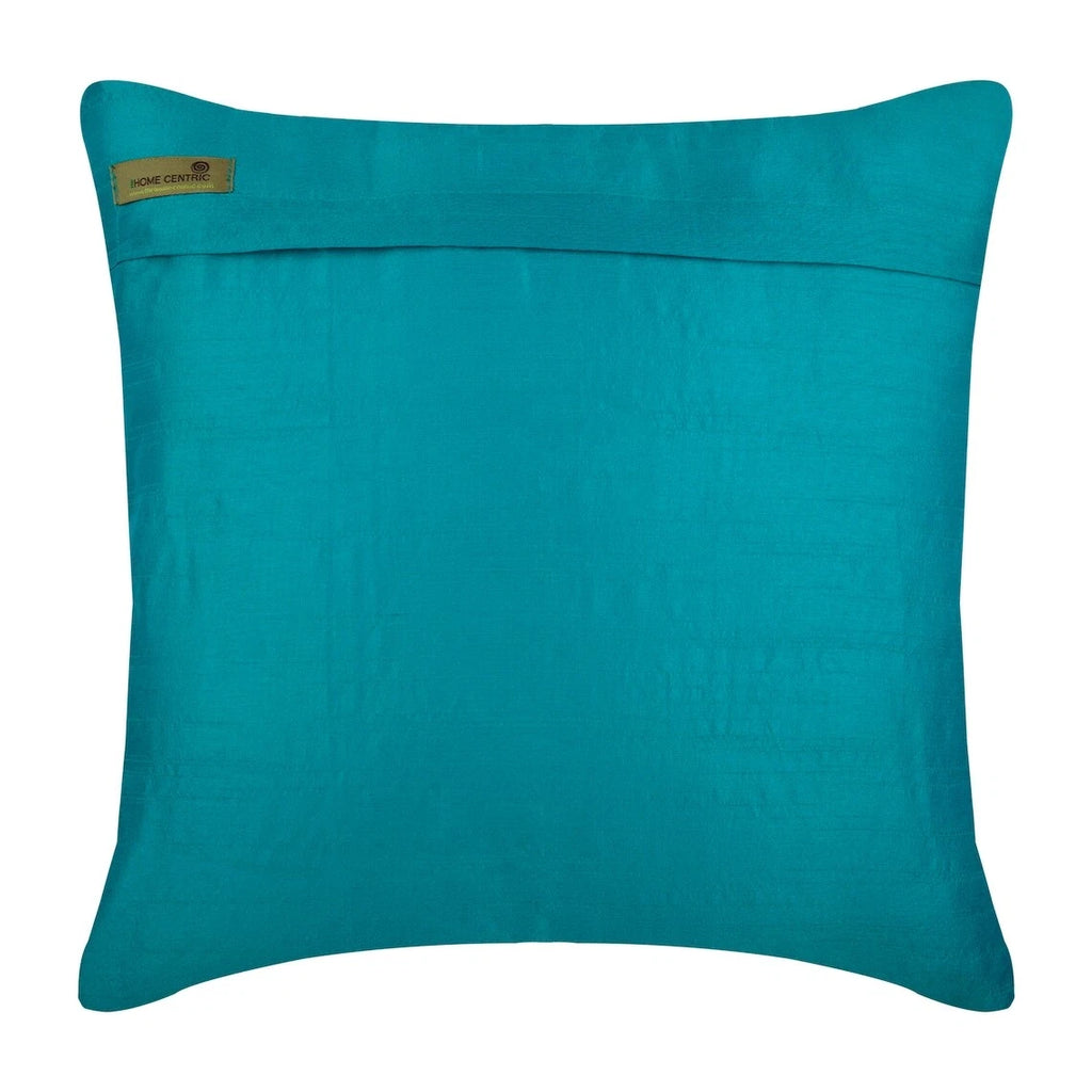 Sofa Pillow Cover Blue 16"x16", Bed Decor Silk Ombre Pintucks - Teal Waves