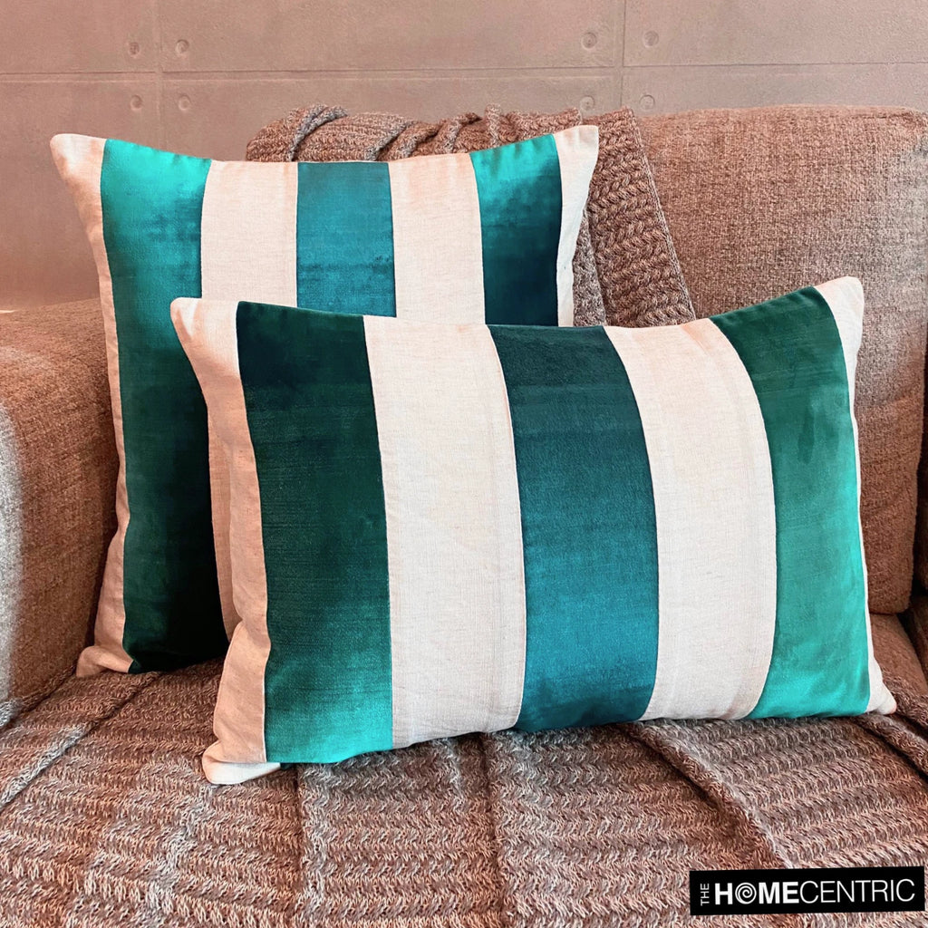 Couch Pillow Cover Blue 16"x16", Bed Decor Velvet Patchwork - Velvet Band Teal