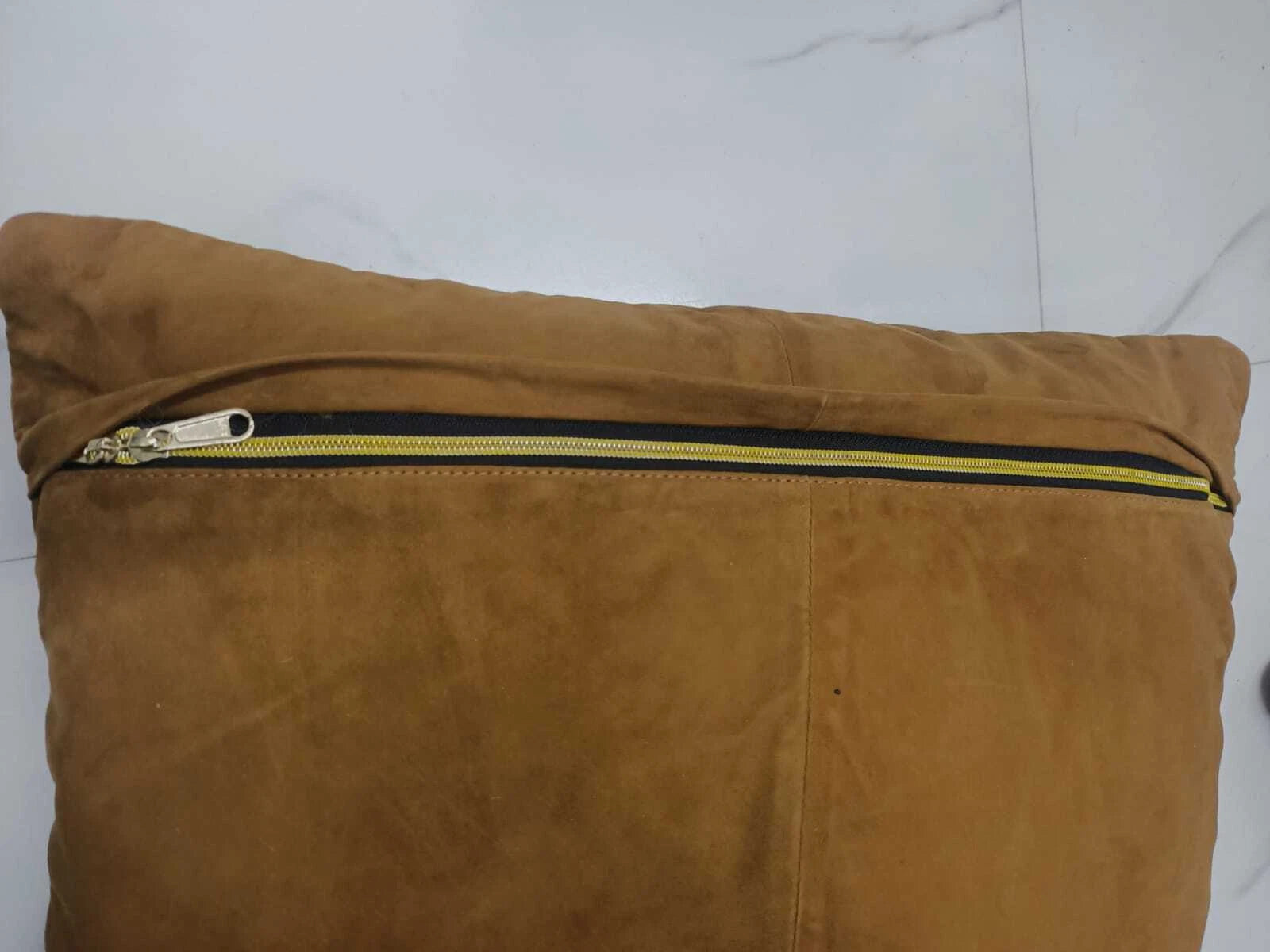 Tan Brown Woven Lamb Suede Leather Cushion Cover, Sofa & Bed Throw Pillow Cover