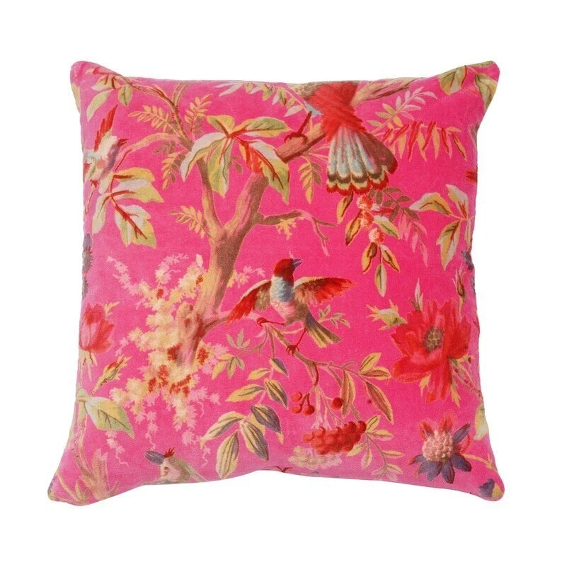 Indian Pink Bird Velvet Cushion Cover Home Decor Sofa Decor Pillow Case Covers