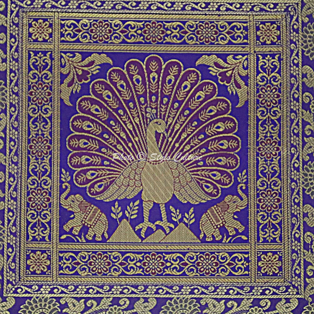 Peacock Brocade Cushion Cover Indian Handmade Throw Sofa Pillow Case Cover 12"