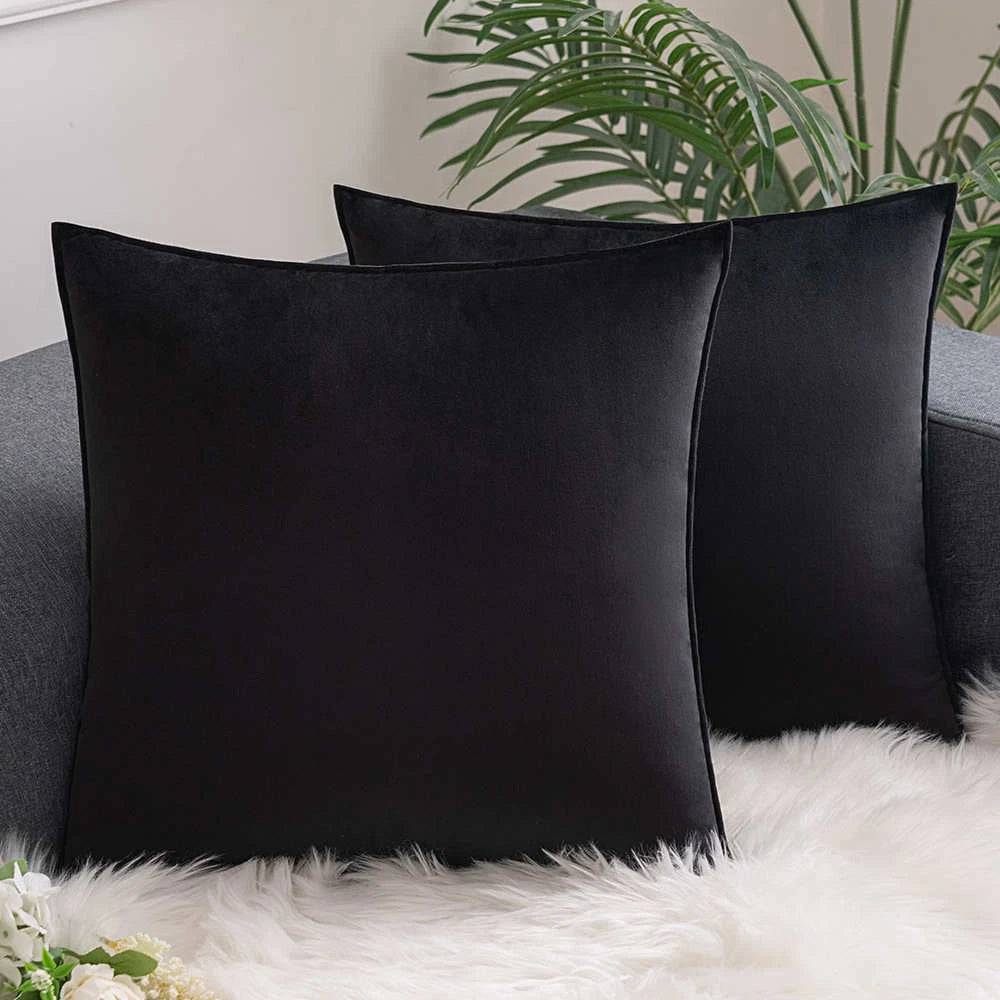 New 18" 20" 24" Velvet Piped Solid Cushion Cover Pillow Case Home Sofa Bed Decor