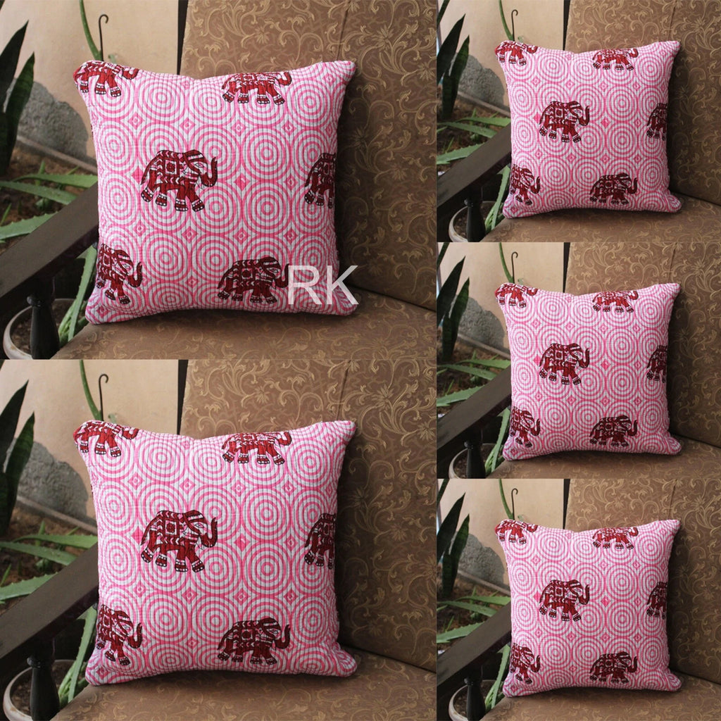 Pair Set Quilted Pillow Cover Case Couch Elephant Print Cushion Cover Home Decor