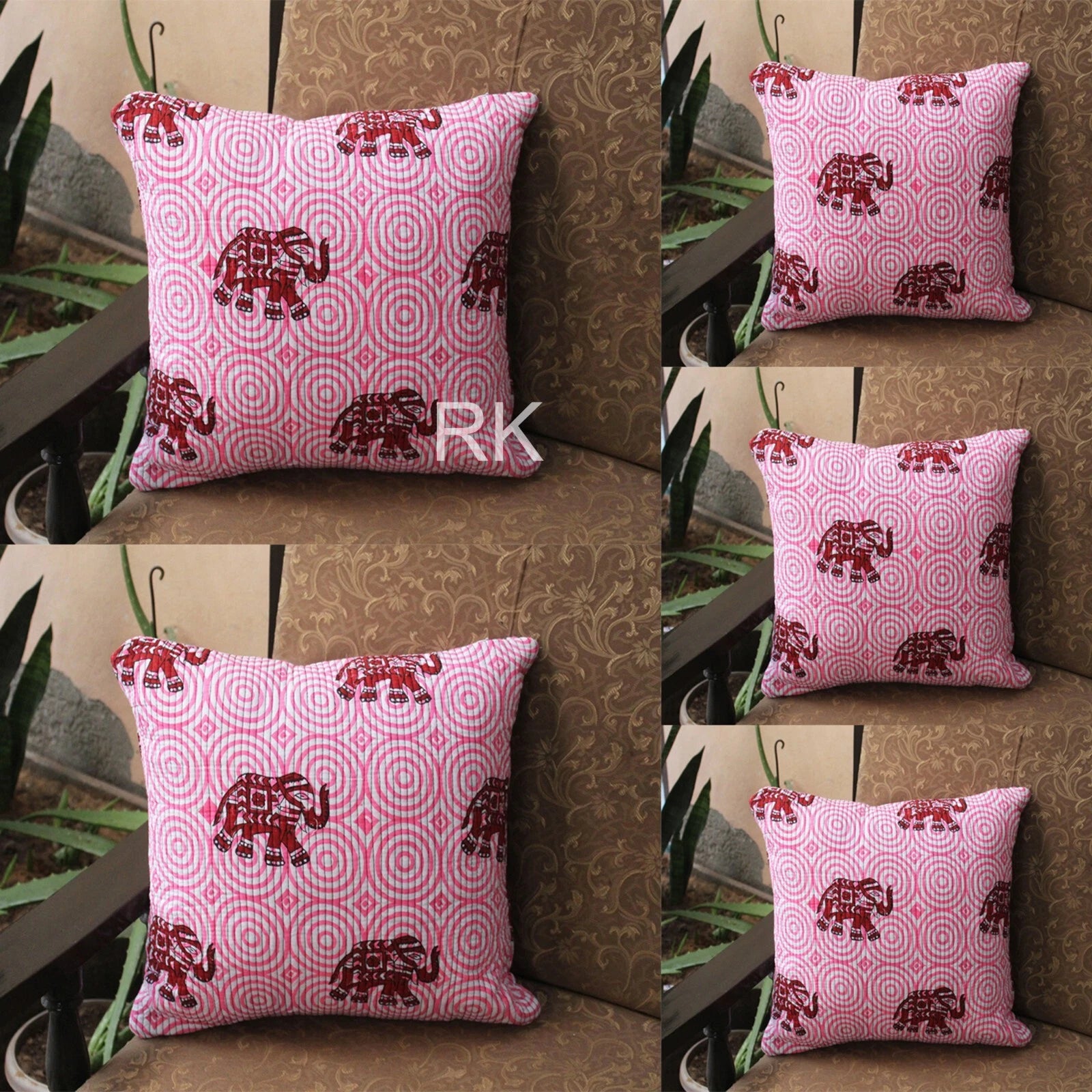 Pair Set Quilted Pillow Cover Case Couch Elephant Print Cushion Cover Home Decor