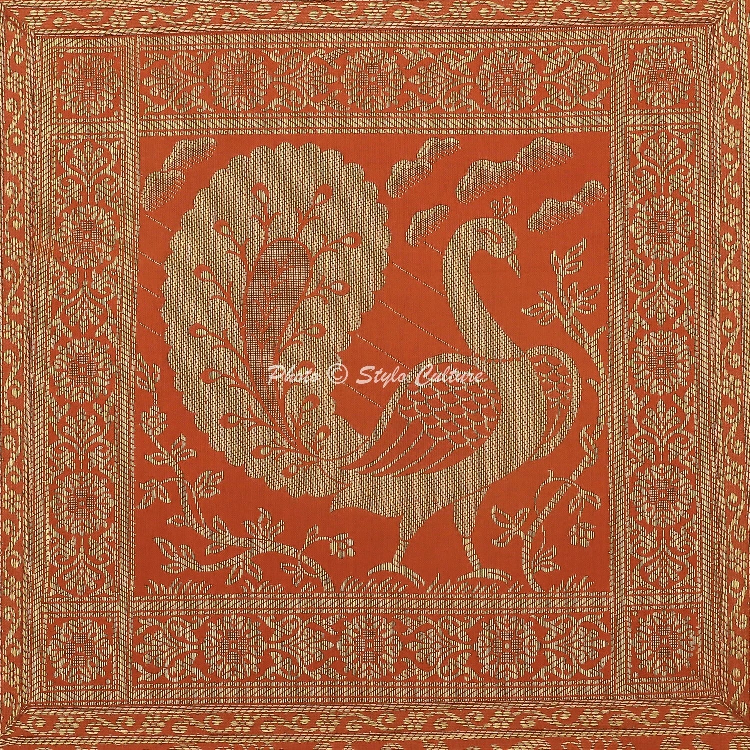 Indian Brocade Sofa Cushion Cover Handmade Peacock Pillow Case Cover Throw 12"