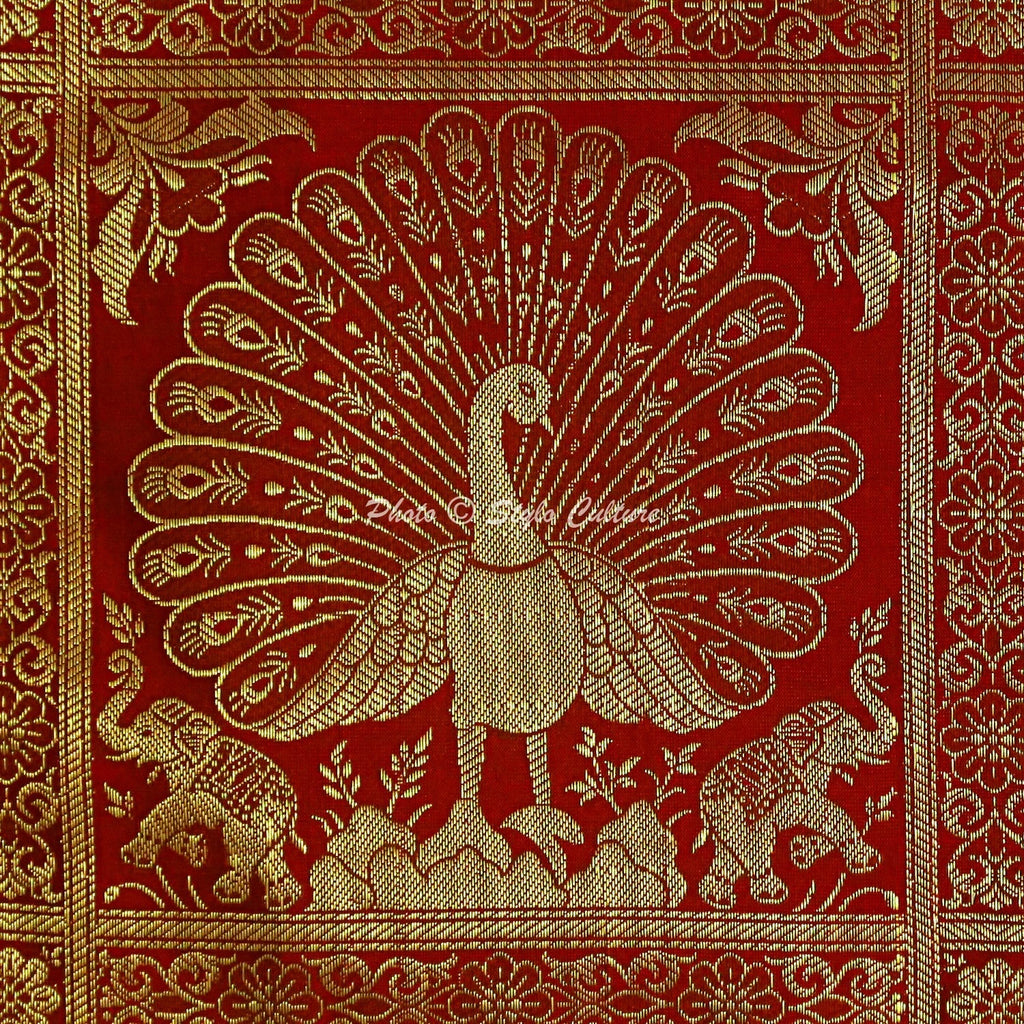 Indian Peacock Brocade Cushion Cover Handmade Sofa Pillow Case Cover Throw 12"