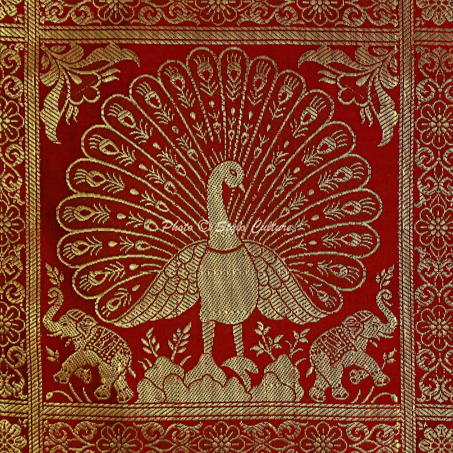 Indian Peacock Brocade Cushion Cover Handmade Sofa Pillow Case Cover Throw 12"