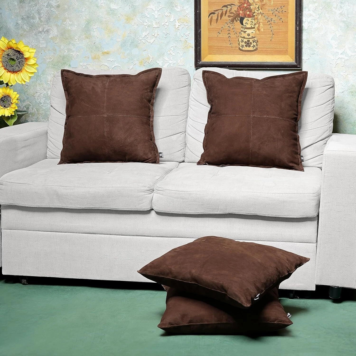 Natural lambskin leather Mid Brown Box pillowcase Sofa Cushion & Living&Bed Room