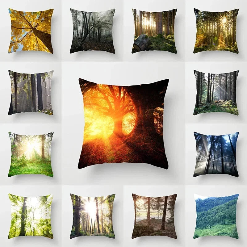 Forest Sunshine Scenery Printed Pillowcase Living Room Sofa Bed Home Decoration