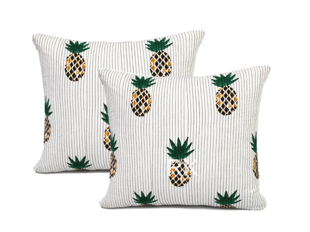 Quilted Pillow 2PC Set Pineapple Printed Pillow Cover Case Couch Cushion Cover