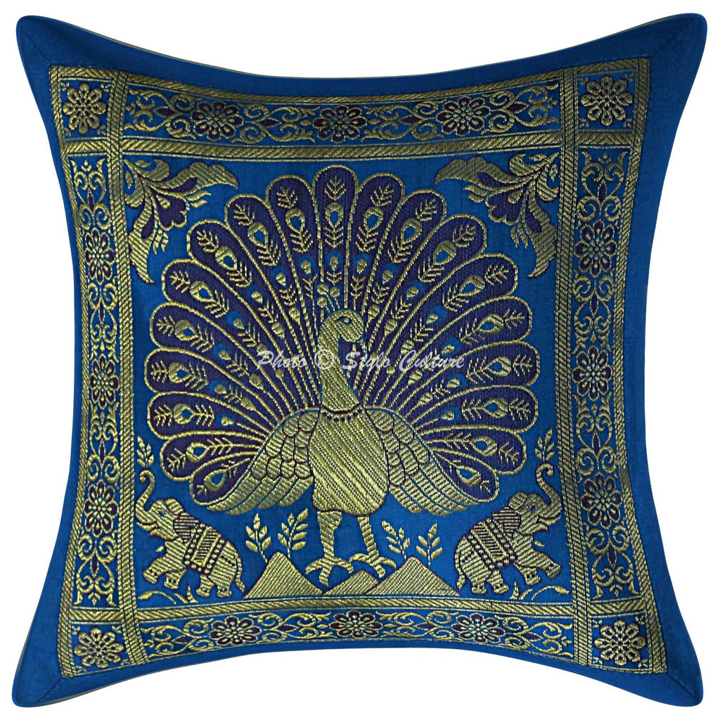 Indian Peacock Brocade Cushion Cover Handmade Sofa Pillow Case Cover Throw 12"