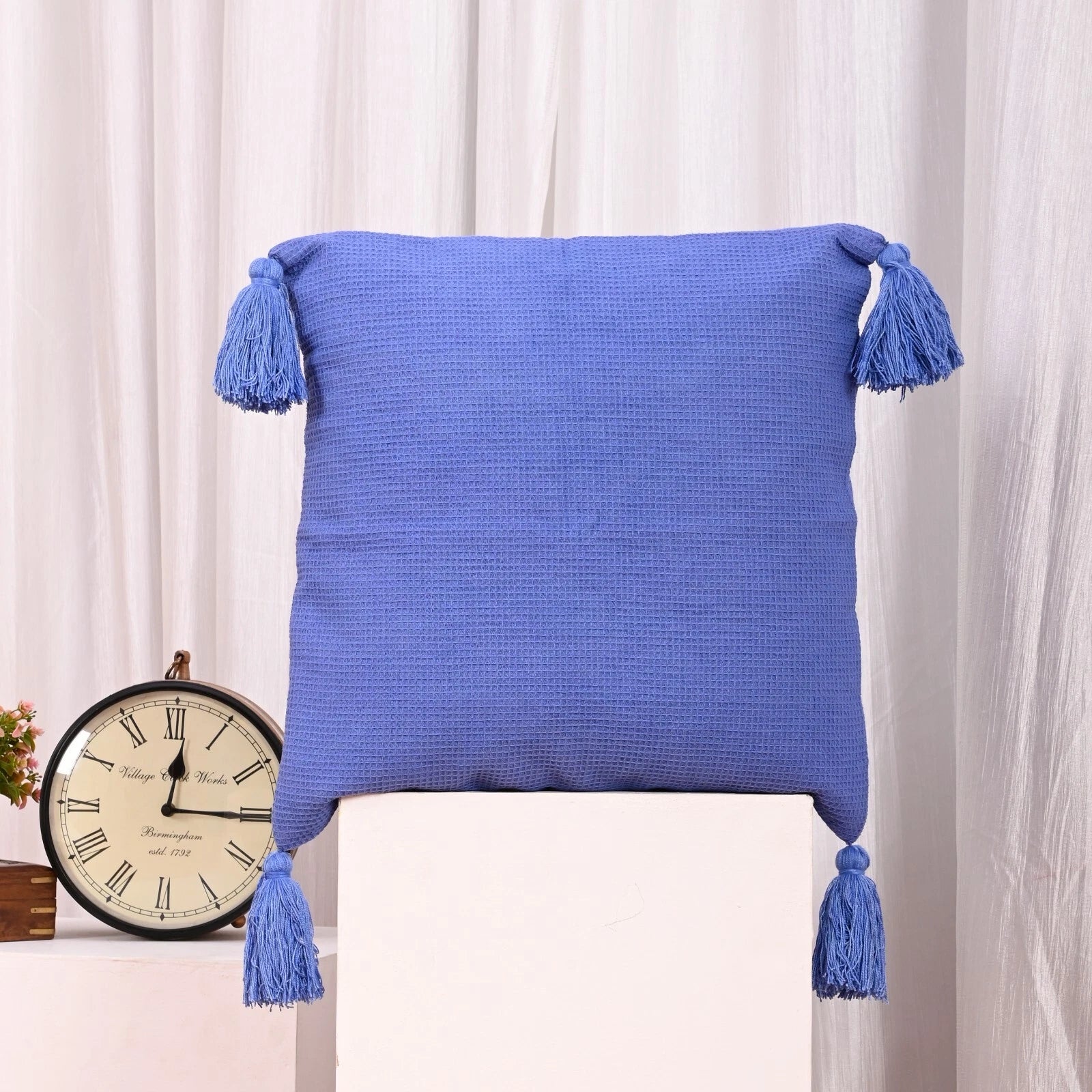 Solid Cushion Cover Cotton Pillowcase Home Sofa Bed Decor Pillows with Tassels