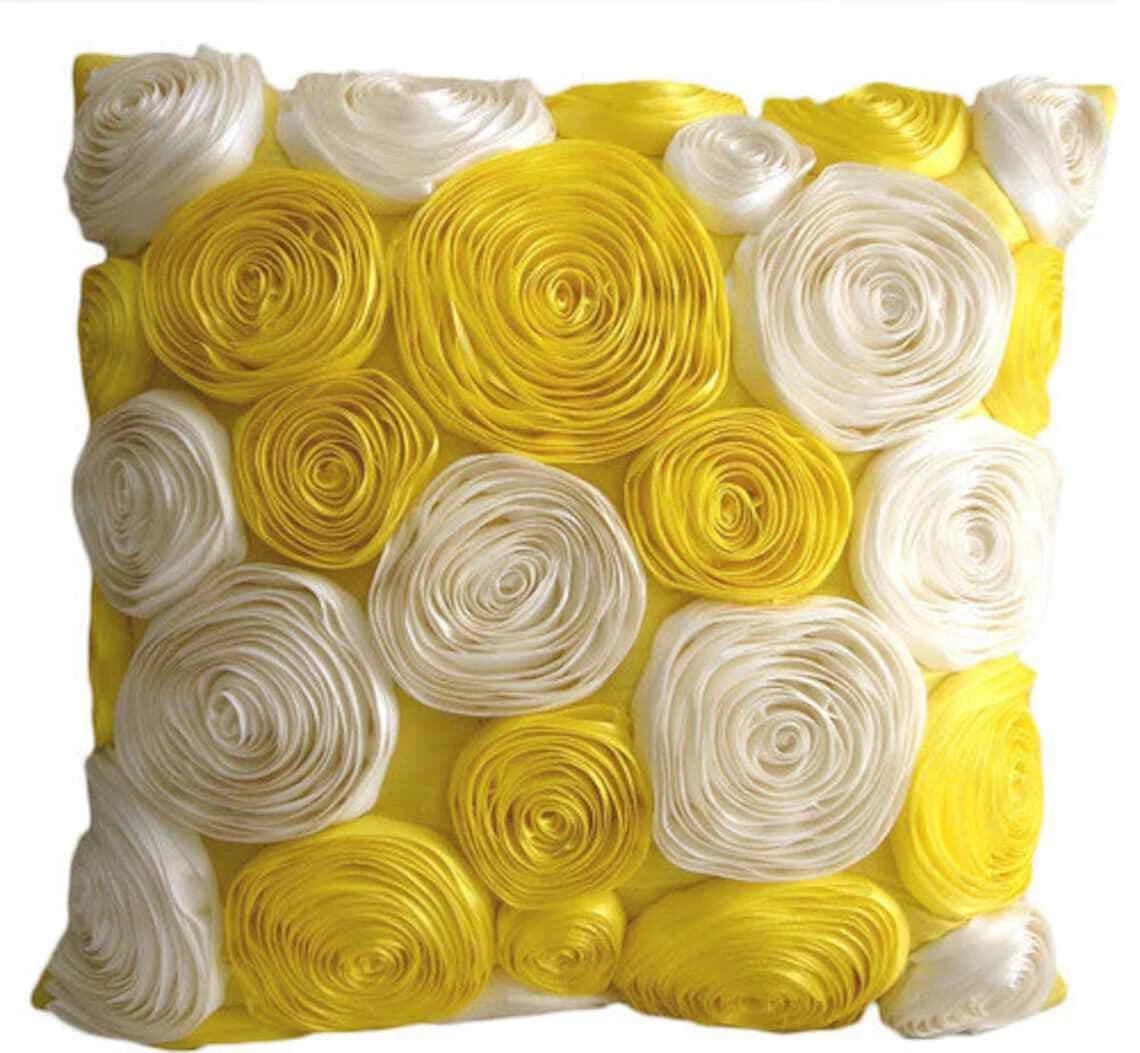 Square Sofa Pillow Cover Yellow 16"x16", Bed Decor Silk - Sunny Yellow Blooms