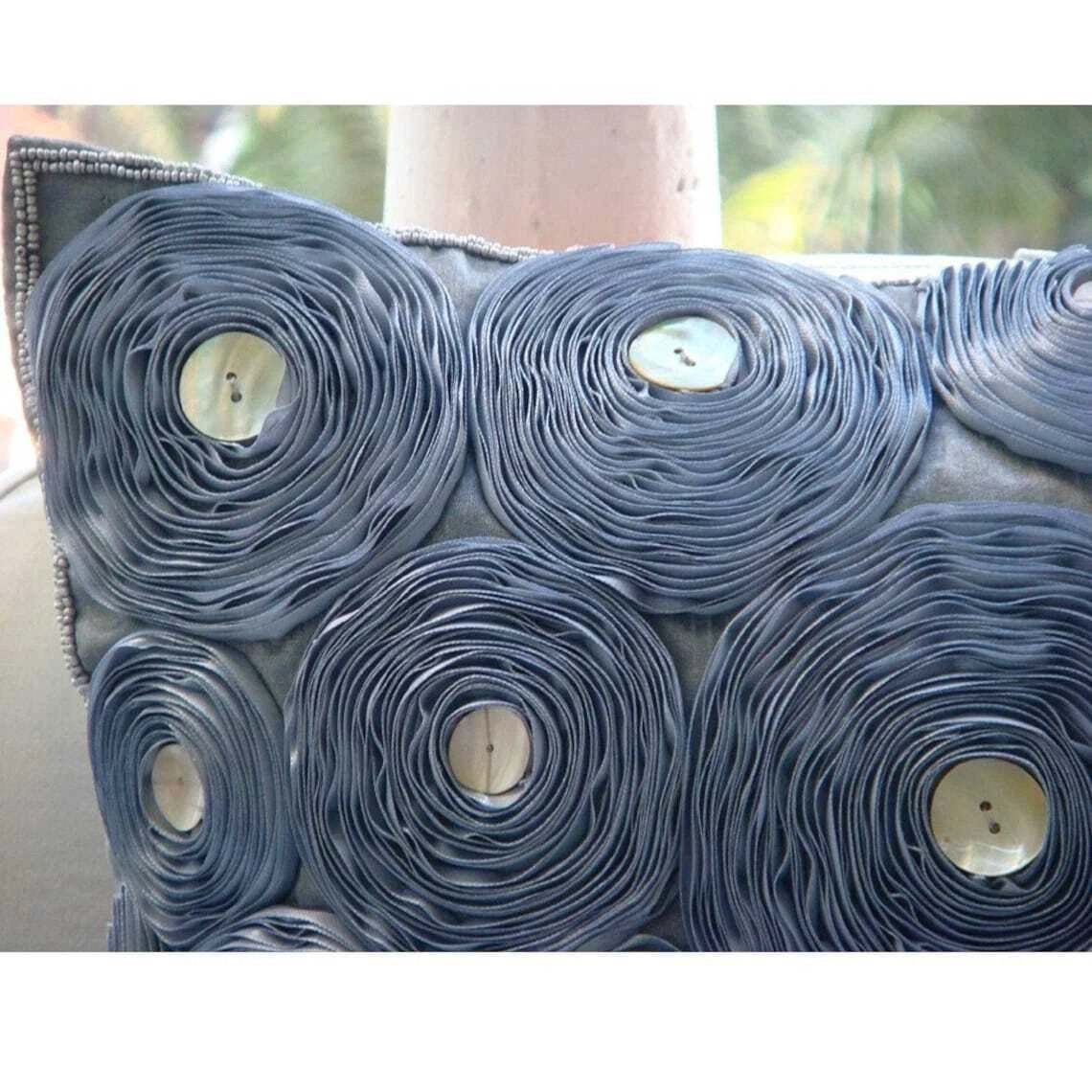 Decorative Sofa Cushion Cover Grey 16"x16", Bed Decor Silk - Vintage Paradise