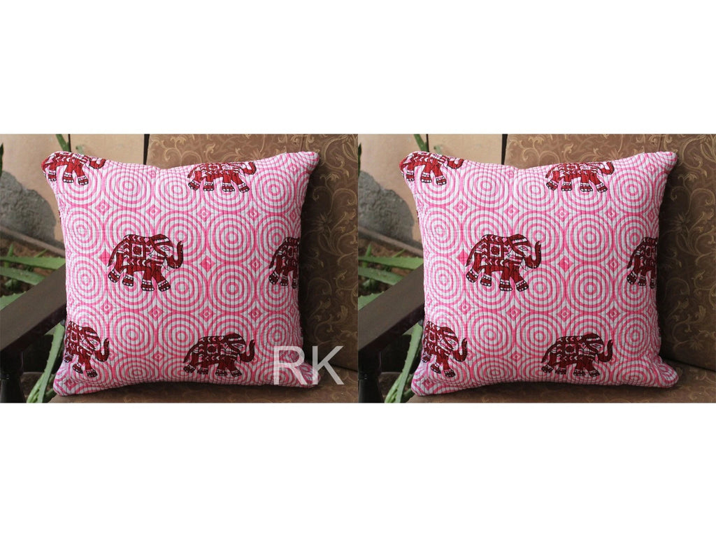 Pair Set Quilted Pillow Cover Case Couch Elephant Print Cushion Cover Home Decor
