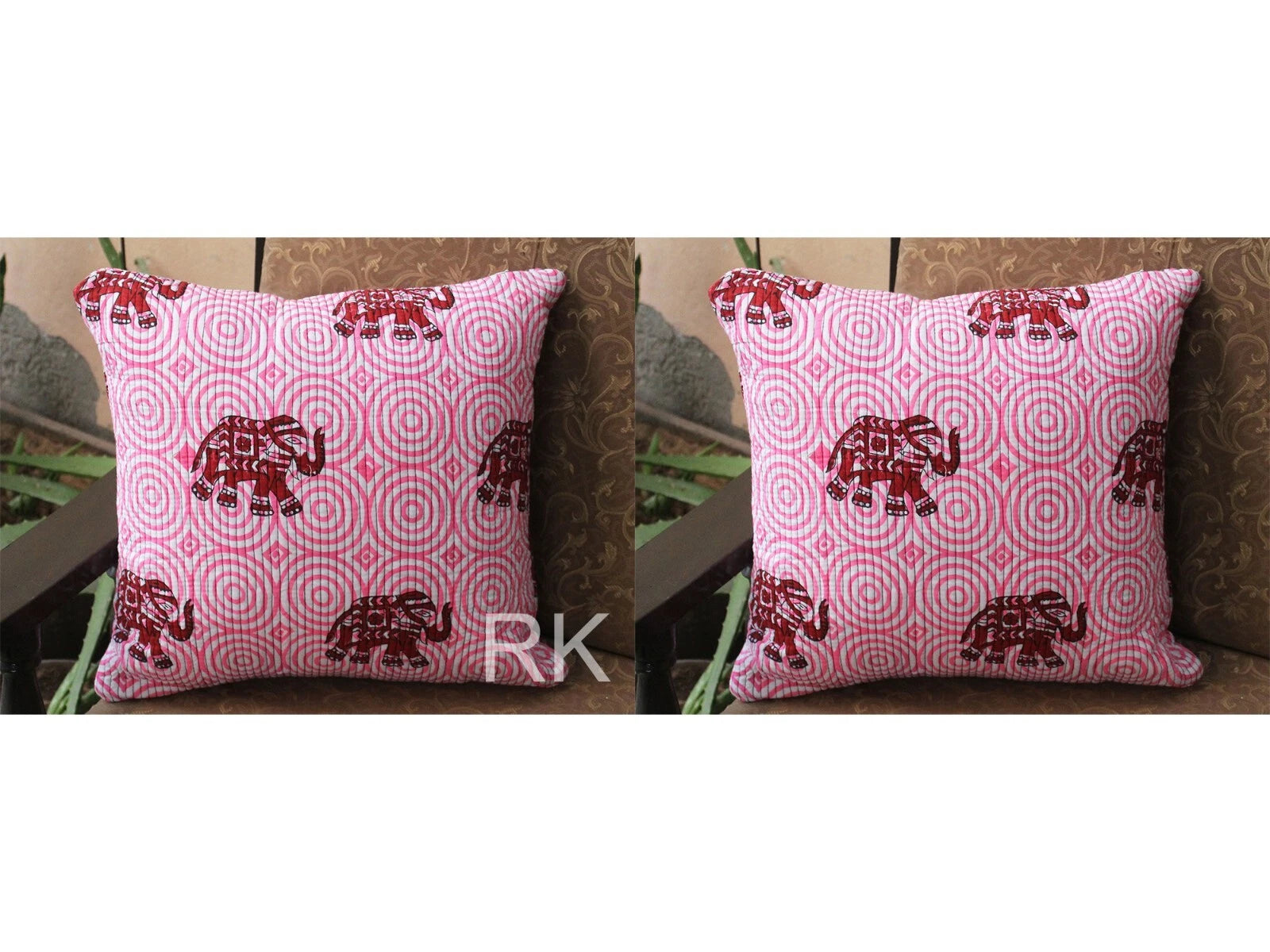 Pair Set Quilted Pillow Cover Case Couch Elephant Print Cushion Cover Home Decor