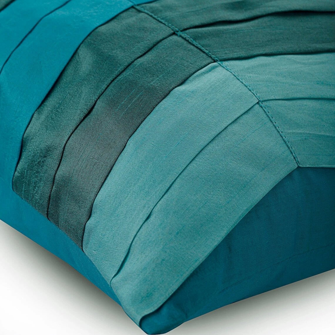 Sofa Pillow Cover Blue 16"x16", Bed Decor Silk Ombre Pintucks - Teal Waves
