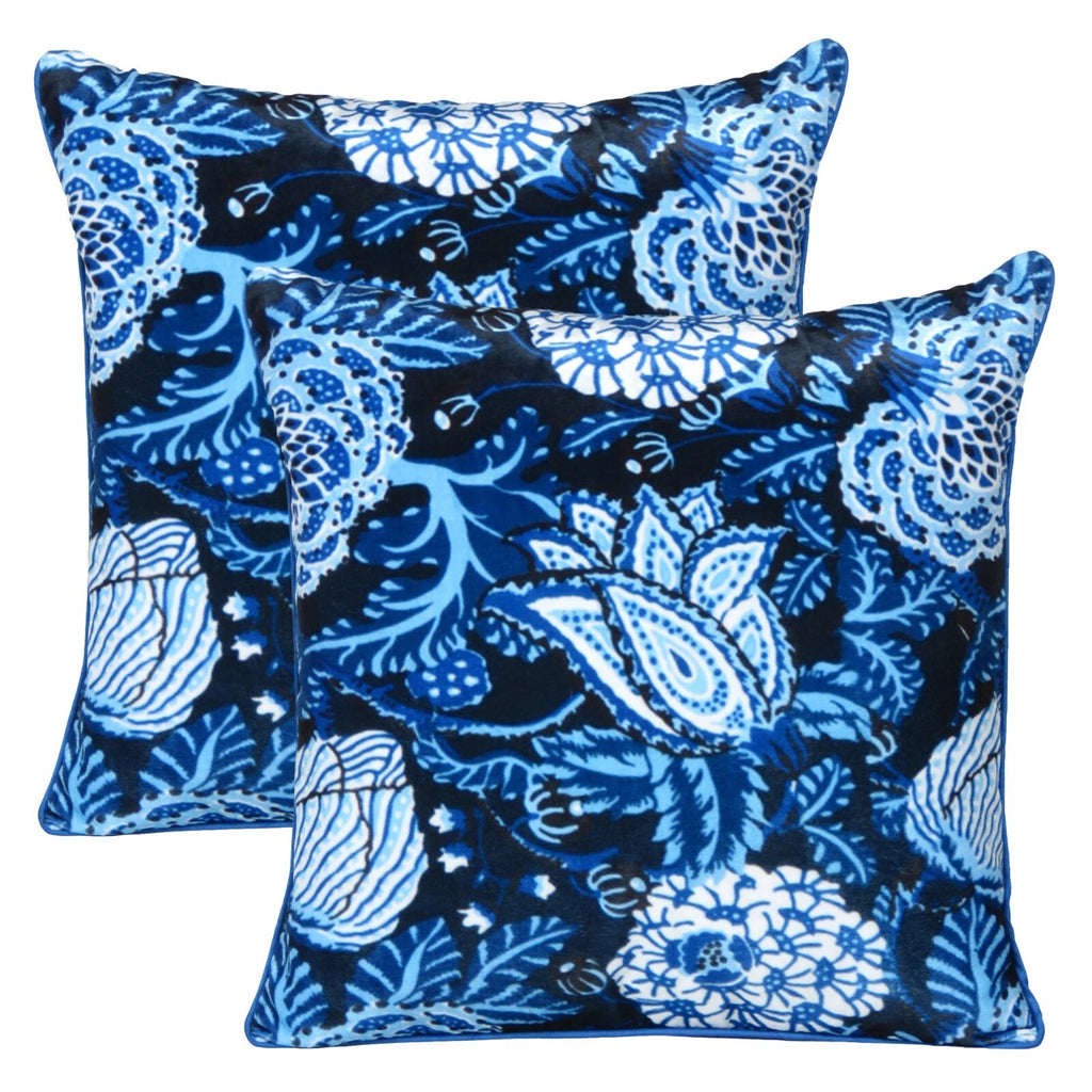 Velvet Cushion Cover Throw Pillowcase Home Sofa Decorative Zipper Blue Flower