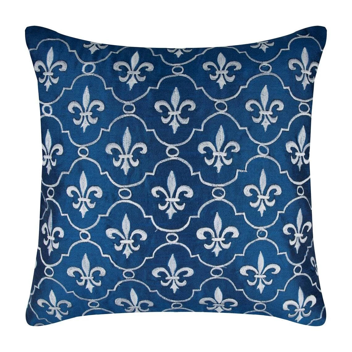 Sofa Pillow Case Blue 16"x16", Bed Decor Silk French Toile - French Vanilla
