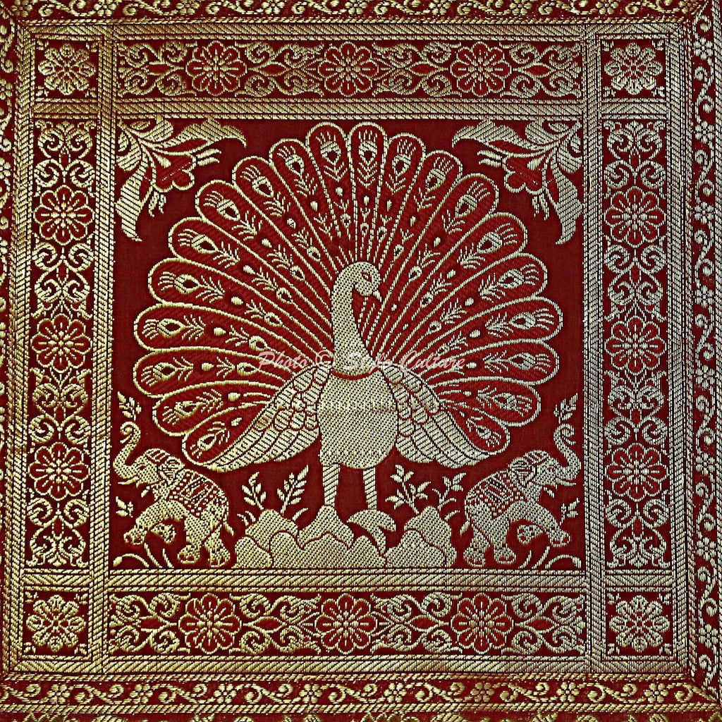 Peacock Brocade Cushion Cover Indian Handmade Throw Sofa Pillow Case Cover 12"