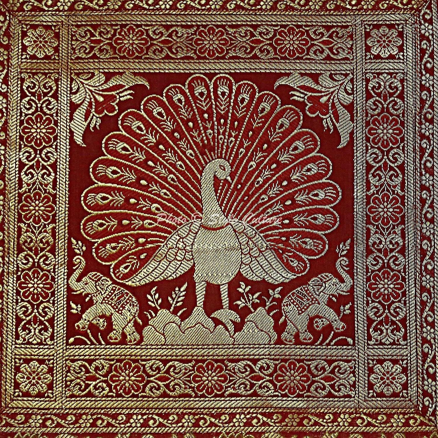 Peacock Brocade Cushion Cover Indian Handmade Throw Sofa Pillow Case Cover 12"