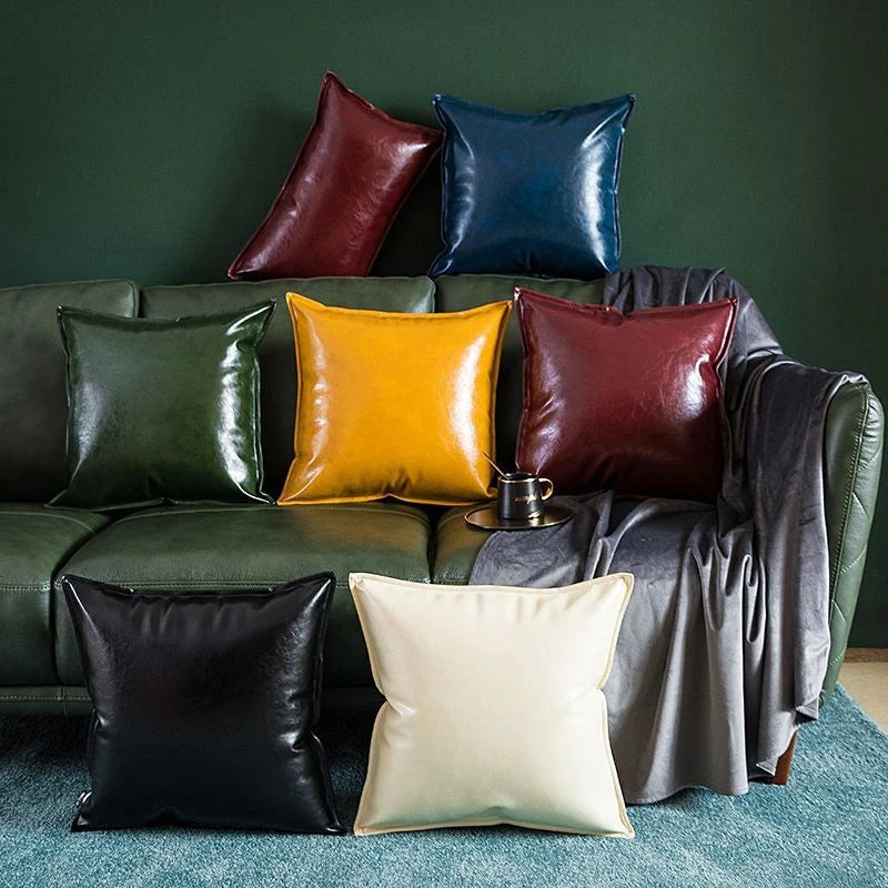 Faux Leather Throw Pillow Case Square Luxury Cushion Covers Bar Sofa Home Decor