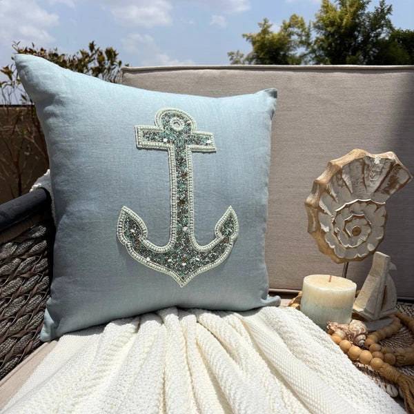 Decorative Sofa Pillow Case Blue 16"x16", Bed Decor Linen Fabric - Lost Anchor