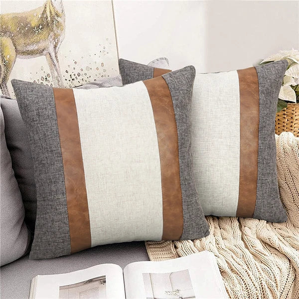 Cushion Covers, Patchwork Home Pillow Covers for Sofa Bed Leather Pillow Case