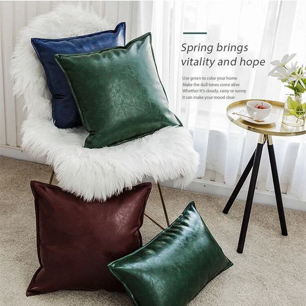 Faux Leather Throw Pillow Case Square Luxury Cushion Covers Bar Sofa Home Decor